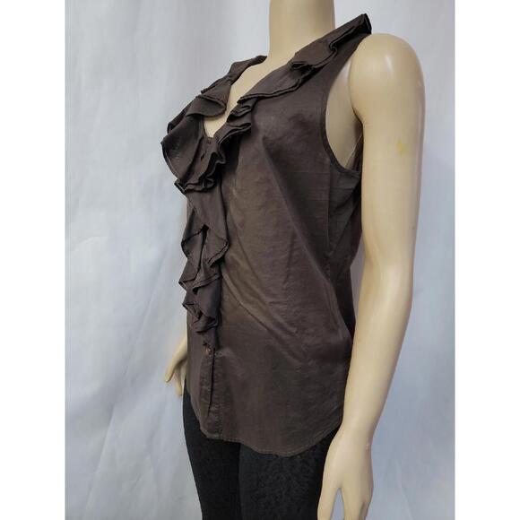 Oscar De La Renta, Size 14 Brown Buttons Up Ruffled Women's Top Blouse #R1 - Picture 7 of 10